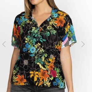 Johnny Was Nero Sequence Short Sleeve Polo Soft Casual Tee Size XXL